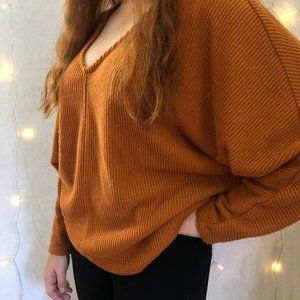 Orange Forever 21 V-Neck Sweater